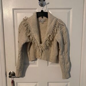 Anthropologie Cream Fringe Cardigan
